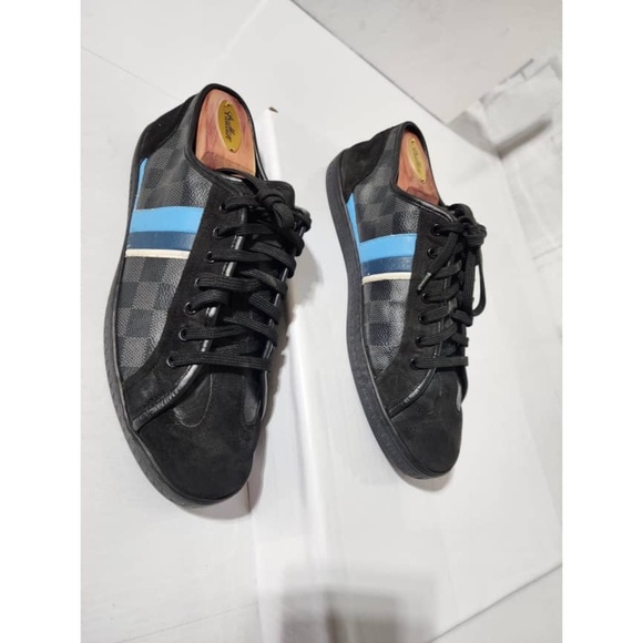 Authentic LOUIS VUITTON Suede Canvas Totem Sneakers Black Size 7 - Picture 7 of 16